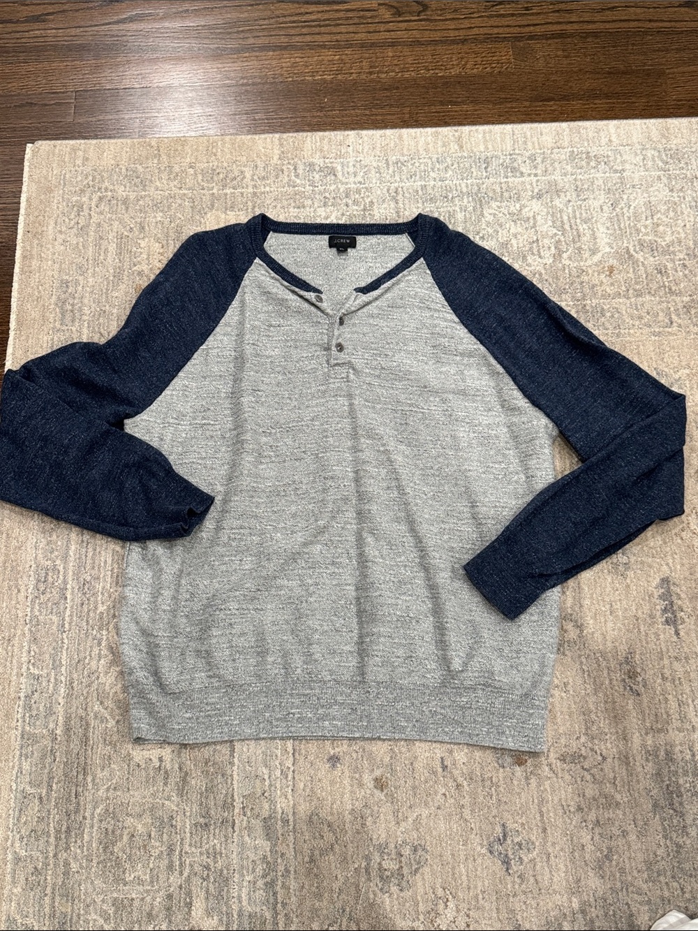 J. Crew Two-Tone Henley Crewneck Sweater - Gray & Navy